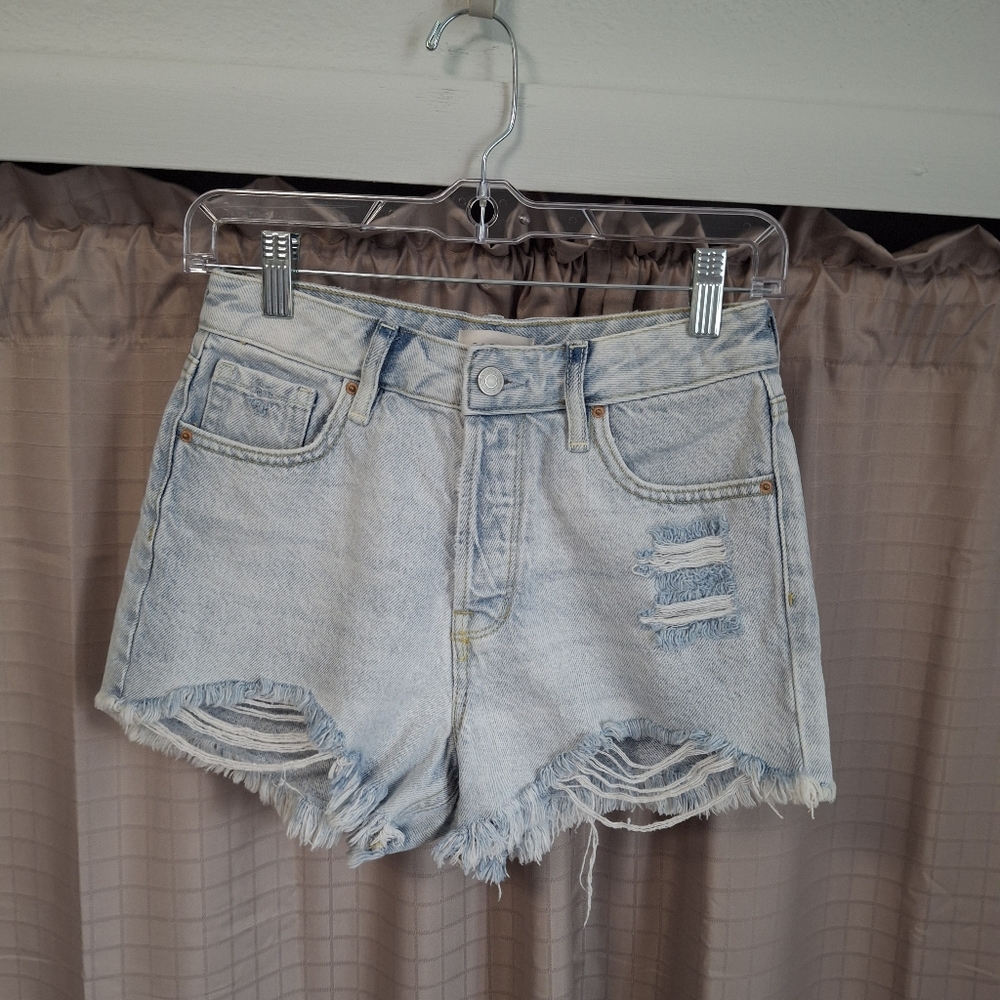 PacSun High Rise Festival Short Lt Wash Button Fly Distressed Size 25